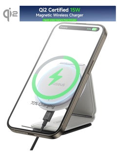 Wireless MagSafe Car Mount Charger 15W, Qi2-Certified Foldable 360° Rotatable Magnetic Fast Charging for iPhone 16/15/14/13/12 Series, Compatible with Android Devices, Adjustable Secure Mount, Dashboard/Tesla Charger for Convenient On-the-Go Fast Charging - Moon White