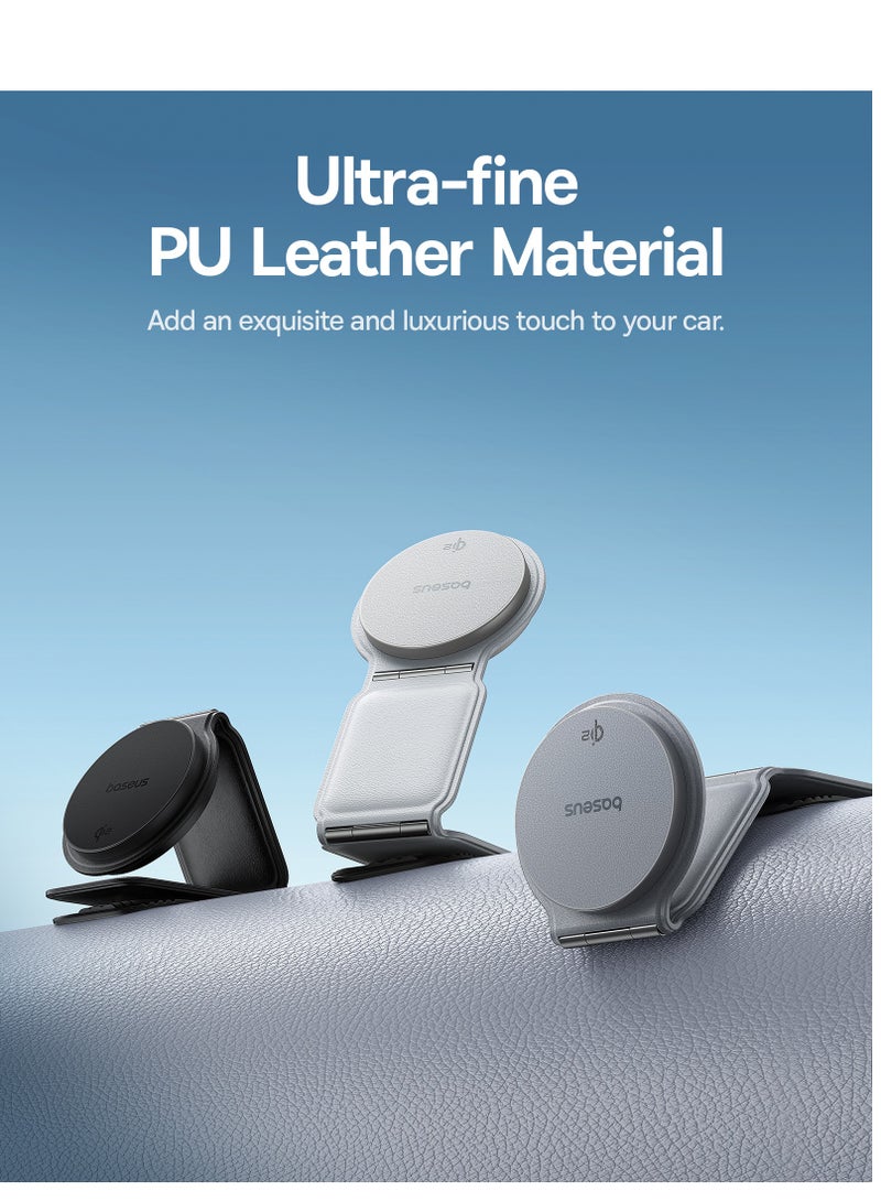Baseus - Wireless MagSafe Car Mount Charger 15W, Qi2-Certified Foldable 360° Rotatable Magnetic Fast Charging for iPhone 16/15/14/13/12 Series, Compatible with Android Devices, Adjustable Secure Mount, Dashboard/Tesla Charger for Convenient On-the-Go Fast Charging - Moon White - Image 1