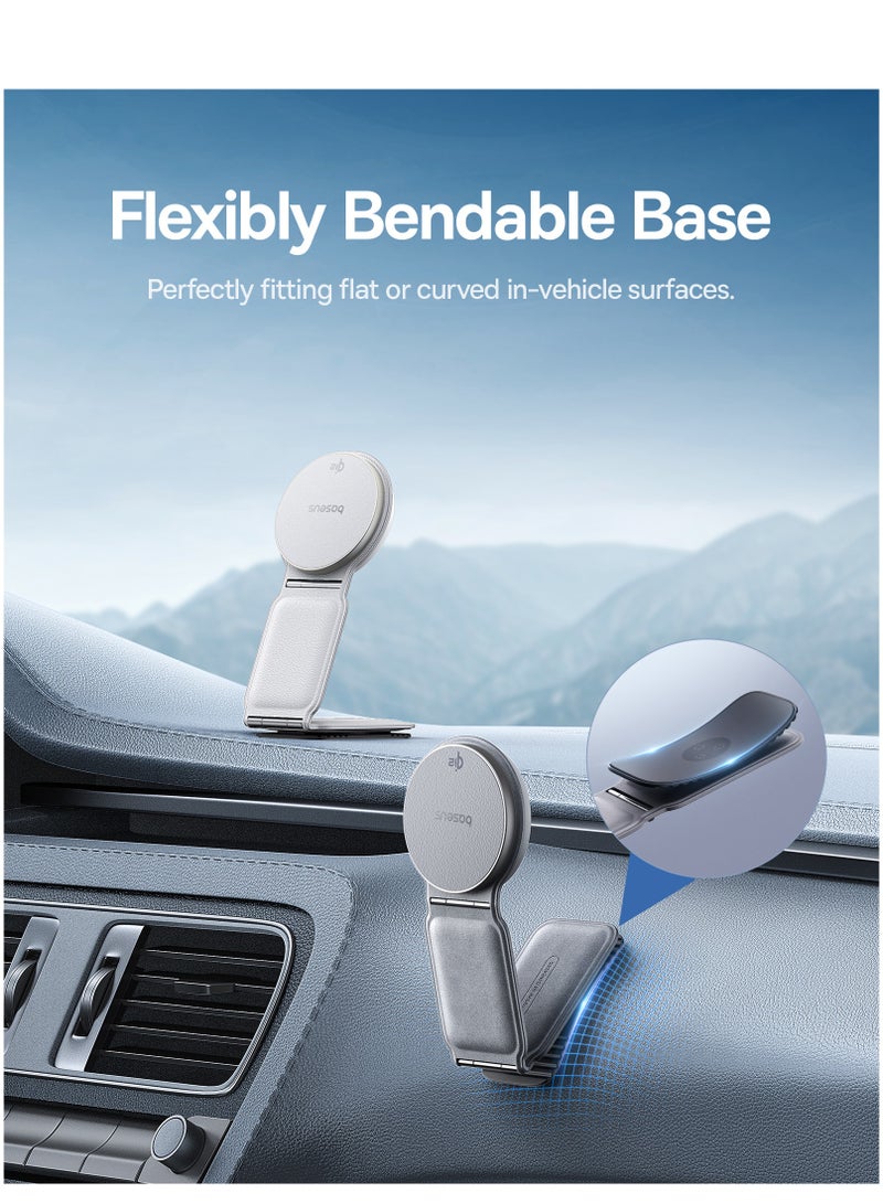 Baseus - Wireless MagSafe Car Mount Charger 15W, Qi2-Certified Foldable 360° Rotatable Magnetic Fast Charging for iPhone 16/15/14/13/12 Series, Compatible with Android Devices, Adjustable Secure Mount, Dashboard/Tesla Charger for Convenient On-the-Go Fast Charging - Moon White - Image 1