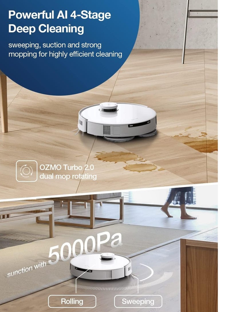 إيكوفاكس - Deebot Robot Vacuum and Mop Combo, 5000Pa Suction,Auto Self-Emptying, Auto Mop Cleaning, Hot Air Drying, Ozmo Turbo Deep Mopping with Precision Mapping and Obstacle Avoidance 45 W T10 Omni White - Image 1