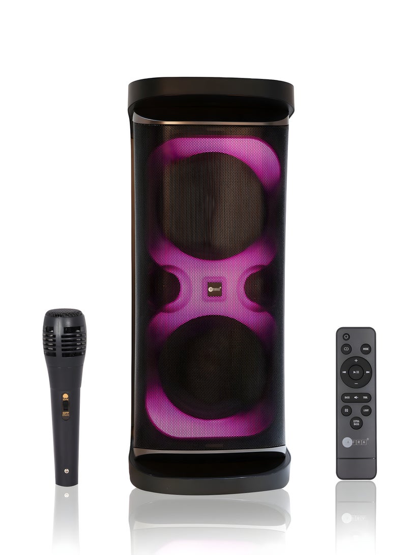 عفرا Party Speaker, 120 Watts, 24kg, 7000Ma Battery, Karaoke Mic, LED Speaker Lighting, 2 Years Warranty AF-120PSBK Black  - Image 1