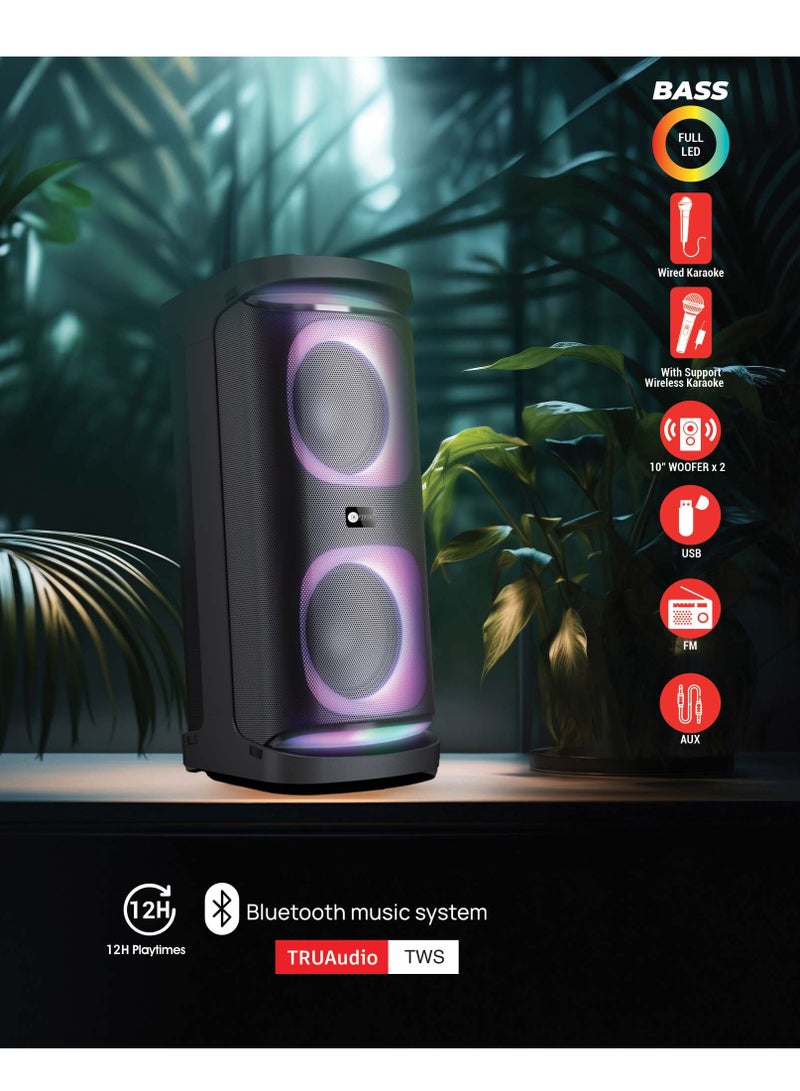 عفرا Party Speaker, 120 Watts, 24kg, 7000Ma Battery, Karaoke Mic, LED Speaker Lighting, 2 Years Warranty AF-120PSBK Black  - Image 3
