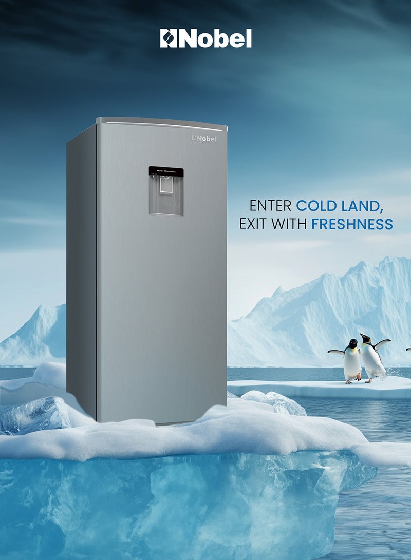 نوبل 275L Gross, 190L Net Single Door Refrigerator, Defrost, Mechanical Temp Control, Recessed Handle, R600a Refrigerant, 2 Glass Shelves, Vegetable Crisper NR210SS Silver  - Image 5
