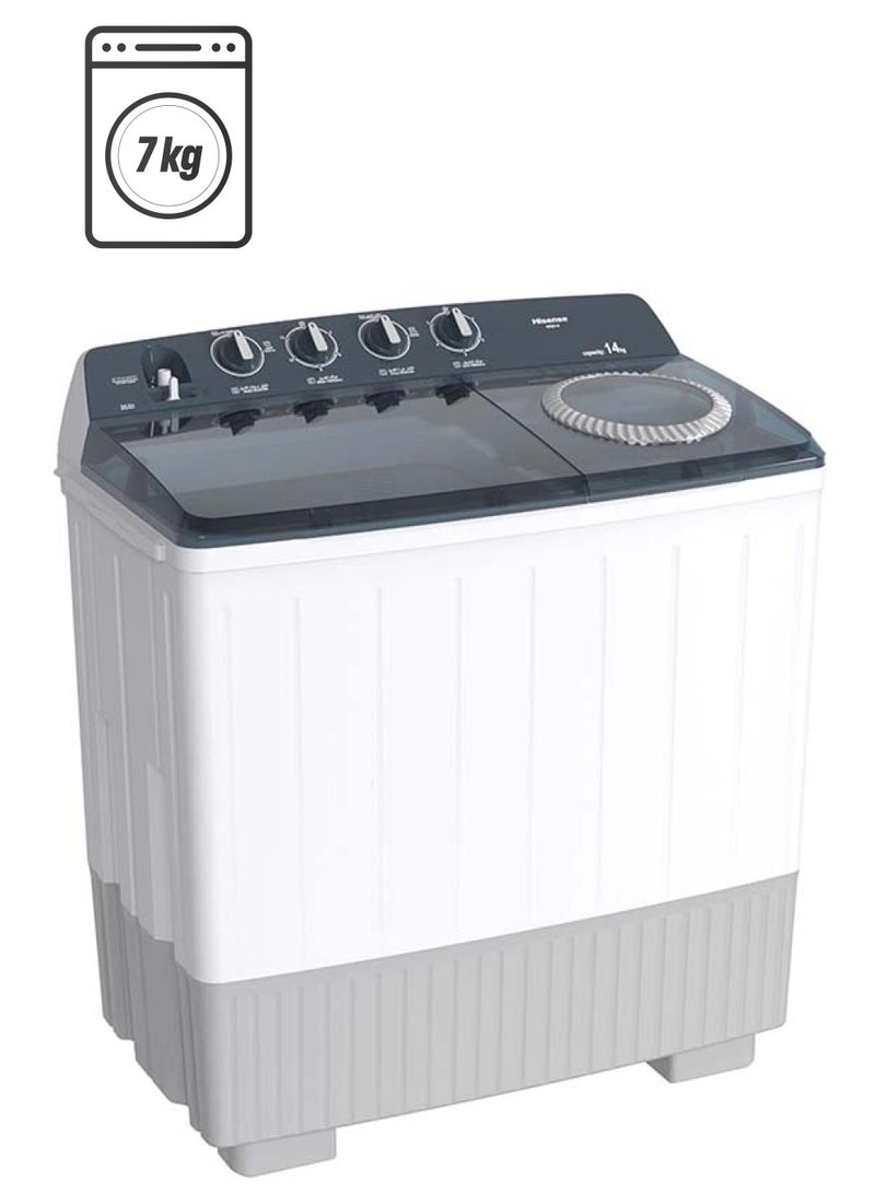 هايسنس Twin Tub Semi Auto 7 kilo Washing Machine, Easy to Move, Noiseless, High Quality, White WSG70 White  - Image 1