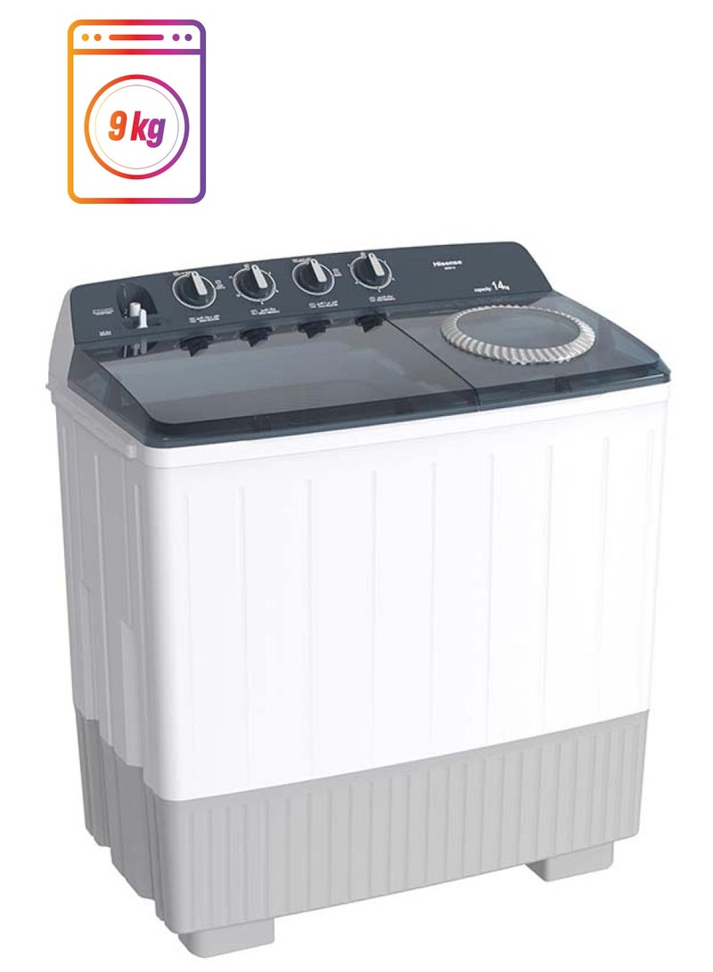 هايسنس Twin Tub Semi Auto 9 kilo Washing Machine, Easy to Move, Noiseless, High Quality, White WSG90 White  - Image 1