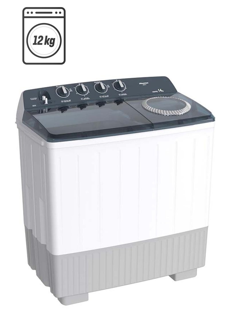 هايسنس Twin Tub Semi Auto 12 kilo Washing Machine, Easy to Move , Noiseless, High Quality, White WSG12 White  - Image 1