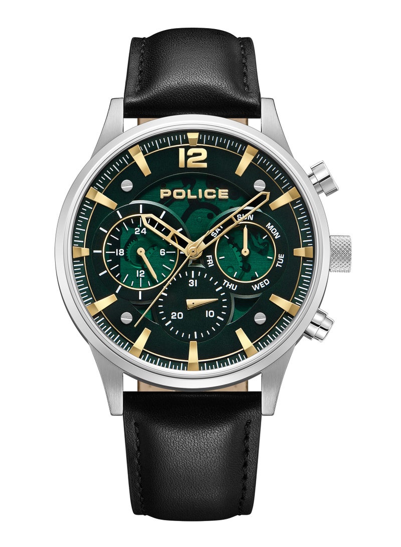 POLICE Men's Driver II Watch For Men With With Black Leather Strap 43 Mm 5 Atm 