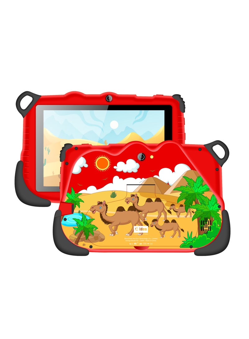 سي آيديا - 7-Inch Smart Tablet for Kids Wi-Fi Bluetooth GPS 6GB RAM and 128GB ROM Android 12 Edge Proof Children Education Tab with Built-in Foldable Stand Dual Camera Game Tab (Red) - Image 1