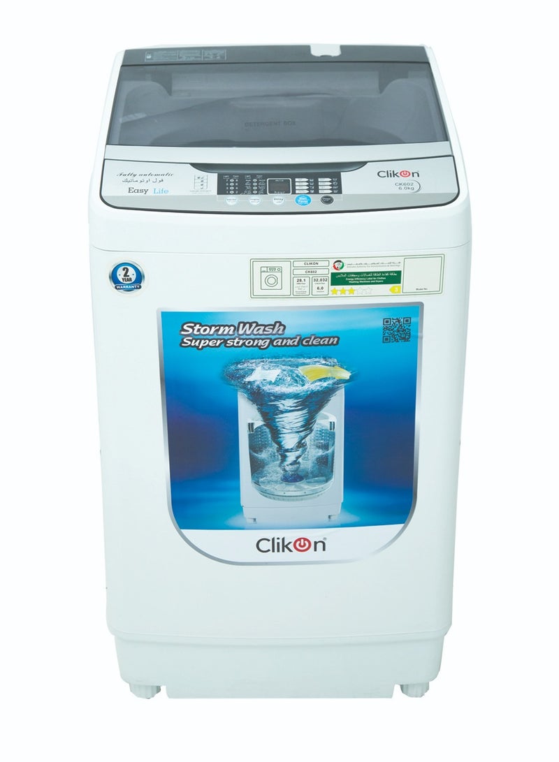 Clikon - Top load Automatic Washing Machine With 8 Washing Programs, 6 Kg Capacity 400 W CK602 White - Image 1
