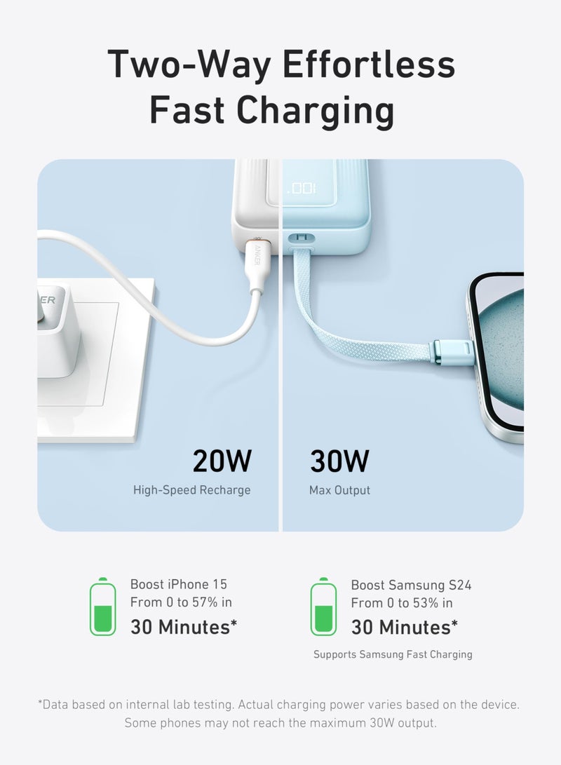 20000 mAh Anker Zolo Power Bank, 20,000mAh 30W High-Speed Portable Charger with Built-In USB-C Cable, 1 USB-C, 1 USB-A, Battery Pack For iPhone 16/16 Plus/16 Pro/16 Pro Max/15/14/13 Series, Galaxy, and More WHITE - pnsku/N70124922V/45/_/1729925289/47c73336-9d9f-4d7d-b677-4074d083517c