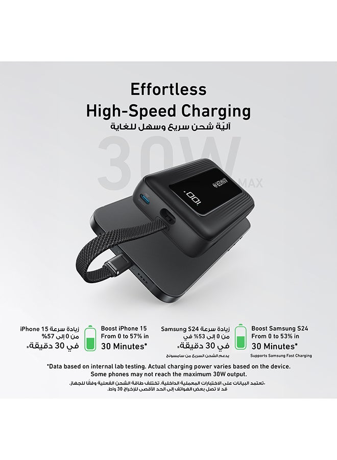20000 mAh 20000 mAh Zolo Power Bank, 20,000mAh 30W High-Speed Portable Charger with Built-In USB-C Cable, 1 USB-C, 1 USB-A, Battery Pack For iPhone 16/16 Plus/16 Pro/16 Pro Max/15/14/13 Series, Galaxy, and More WHITE