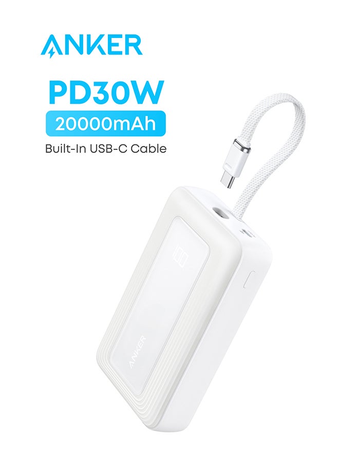 20000 mAh 20000 mAh Zolo Power Bank, 20,000mAh 30W High-Speed Portable Charger with Built-In USB-C Cable, 1 USB-C, 1 USB-A, Battery Pack For iPhone 16/16 Plus/16 Pro/16 Pro Max/15/14/13 Series, Galaxy, and More WHITE