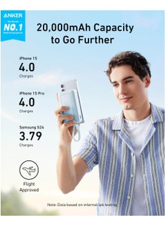 Anker 20000 mAh Zolo Power Bank, 20,000mAh 30W High-Speed Portable Charger with Built-In USB-C Cable, Battery Pack For iPhone 16/16 Plus/16 Pro/16 Pro Max/15 Series, Galaxy, and More (20000 mAh) BLUE  - Image 2
