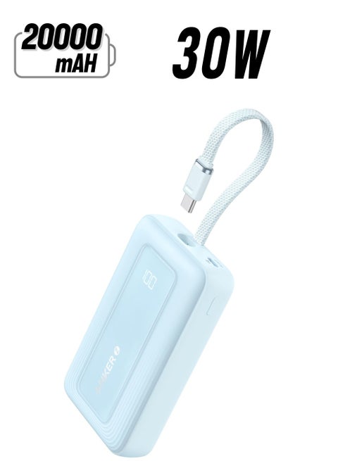 20000 mAh Zolo Power Bank, 20,000mAh 30W High-Speed Portable Charger with Built-In USB-C Cable, Battery Pack For iPhone 16/16 Plus/16 Pro/16 Pro Max/15 Series, Galaxy, and More (20000 mAh) BLUE