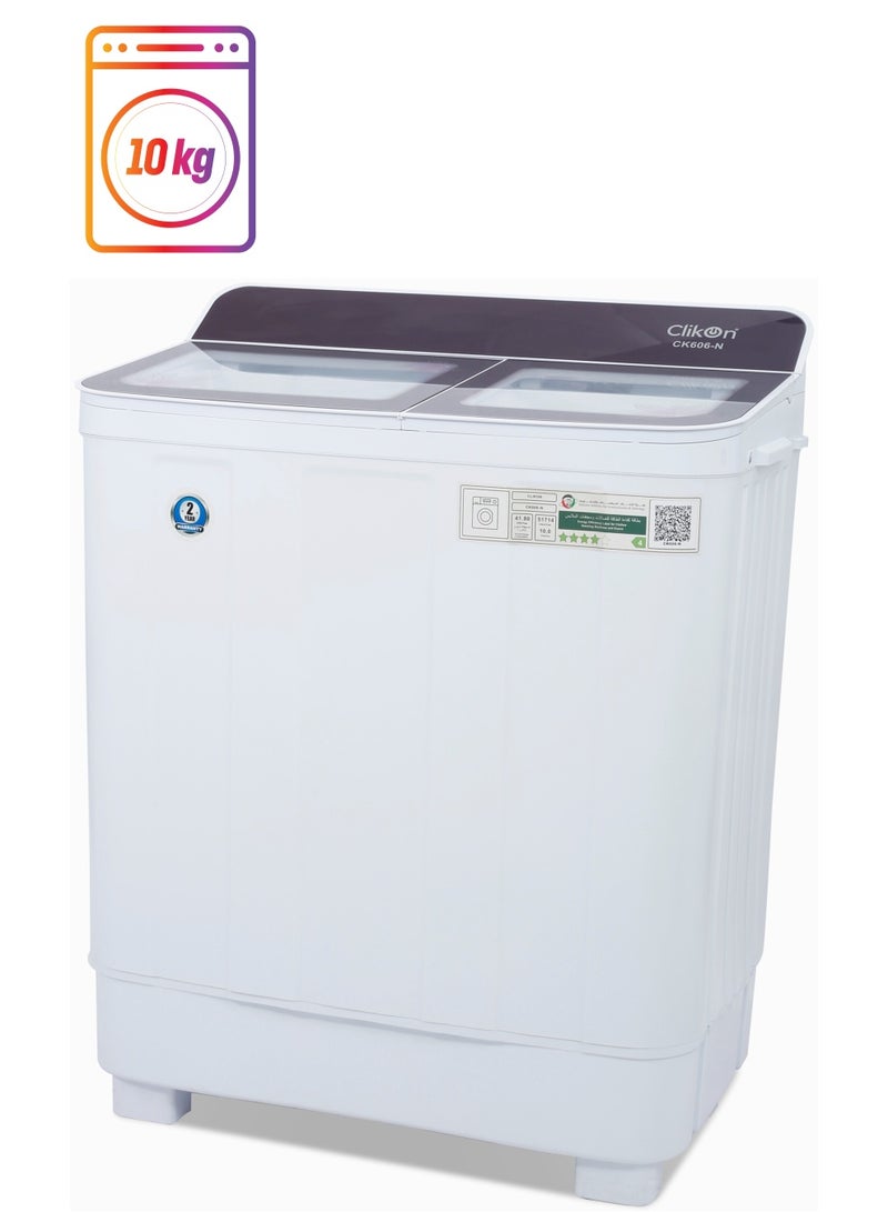 كليكون غسالة ملابس نصف أوتوماتيكية ذات حوضين مع لوحة تحكم ABS، آلية تحميل علوي، سعة غسيل 10 كجم وسعة عصر 7 كجم
