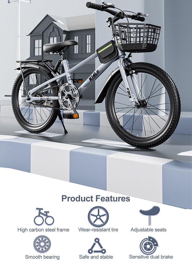 Kidle - 24 Inches Children's And Youth Bicycle High Carbon Steel Road Bicycle Kids Bike Suitable For Height 125-160cm Girls And Boys With Basket Adjustable Seat Rear Thickened Seat Frame Wear-Resistant Tires Front And Rear Sensitive Brakes Safe And Stable 24 Inches - Image 1