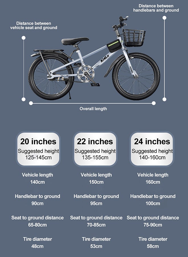 Kidle - 24 Inches Children's And Youth Bicycle High Carbon Steel Road Bicycle Kids Bike Suitable For Height 125-160cm Girls And Boys With Basket Adjustable Seat Rear Thickened Seat Frame Wear-Resistant Tires Front And Rear Sensitive Brakes Safe And Stable 24 Inches - Image 1