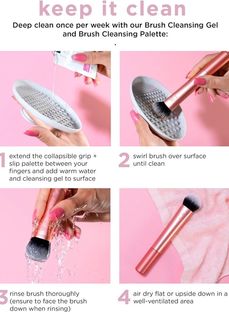 REAL TECHNIQUES - Glow Round Base Makeup Brush, For Liquid & Cream Makeup, Flat Top Foundation Brush For Buffing & Blending Up Coverage, Dense Synthetic Bristles, Vegan & Cruelty Free Orange - Image 1