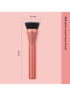 REAL TECHNIQUES Glow Round Base Makeup Brush, For Liquid & Cream Makeup, Flat Top Foundation Brush For Buffing & Blending Up Coverage, Dense Synthetic Bristles, Vegan & Cruelty Free Orange  - Image 4