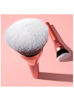 REAL TECHNIQUES Glow Round Base Makeup Brush, For Liquid & Cream Makeup, Flat Top Foundation Brush For Buffing & Blending Up Coverage, Dense Synthetic Bristles, Vegan & Cruelty Free Orange  - Image 5