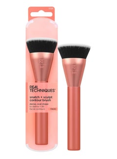 REAL TECHNIQUES Sculpt Contour Makeup Brush, For Liquid & Cream Contour & Bronzer, Flat Top & Oval Head For Blending & Buffing, Dense, Synthetic Bristles, Vegan and Cruelty Free Orange  - Image 1
