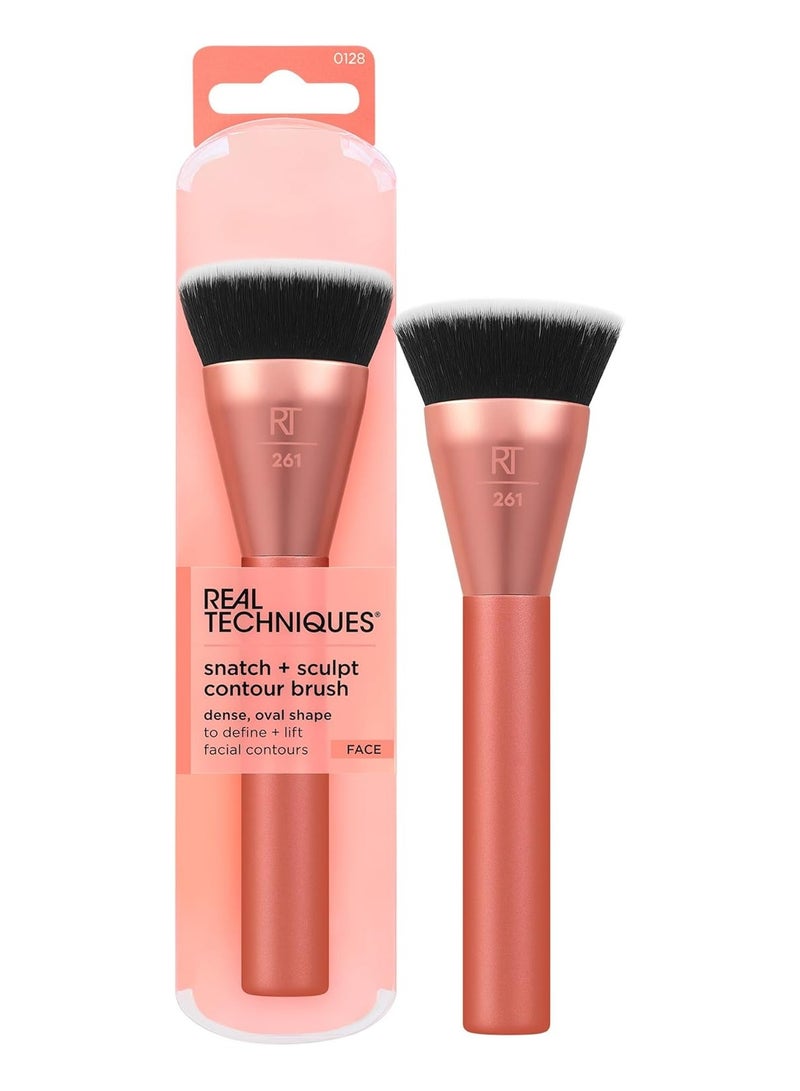REAL TECHNIQUES Sculpt Contour Makeup Brush, For Liquid & Cream Contour & Bronzer, Flat Top & Oval Head For Blending & Buffing, Dense, Synthetic Bristles, Vegan and Cruelty Free Orange - Image 1