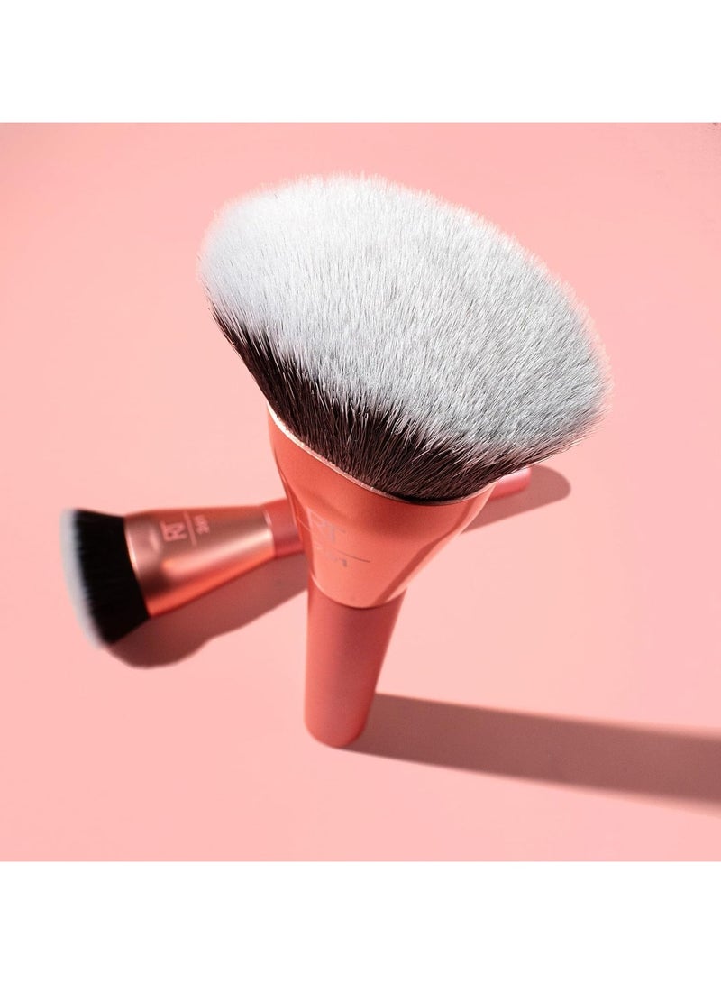 REAL TECHNIQUES Sculpt Contour Makeup Brush, For Liquid & Cream Contour & Bronzer, Flat Top & Oval Head For Blending & Buffing, Dense, Synthetic Bristles, Vegan and Cruelty Free Orange - Image 3
