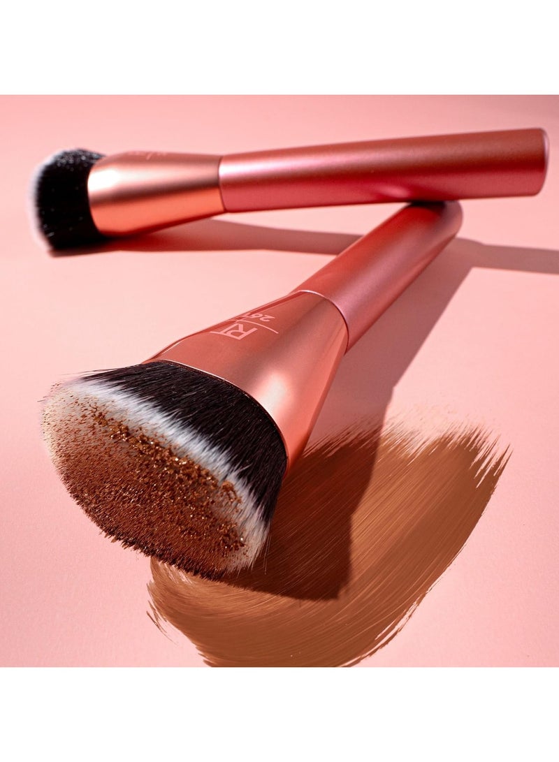 REAL TECHNIQUES Sculpt Contour Makeup Brush, For Liquid & Cream Contour & Bronzer, Flat Top & Oval Head For Blending & Buffing, Dense, Synthetic Bristles, Vegan and Cruelty Free Orange - Image 4
