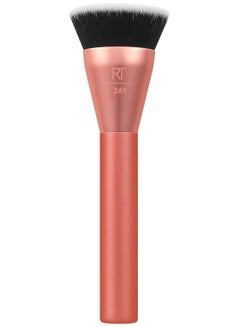 REAL TECHNIQUES Sculpt Contour Makeup Brush, For Liquid & Cream Contour & Bronzer, Flat Top & Oval Head For Blending & Buffing, Dense, Synthetic Bristles, Vegan and Cruelty Free Orange  - Image 2
