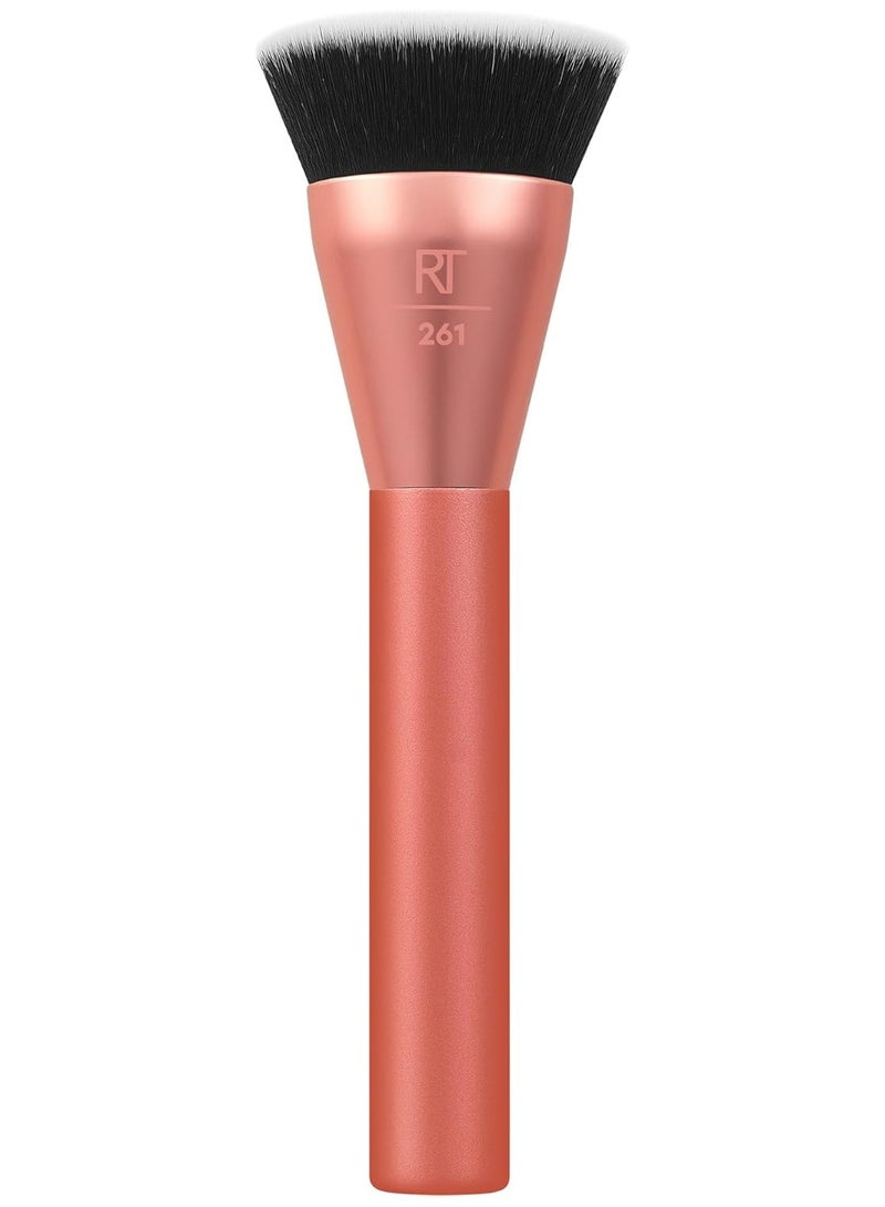 REAL TECHNIQUES Sculpt Contour Makeup Brush, For Liquid & Cream Contour & Bronzer, Flat Top & Oval Head For Blending & Buffing, Dense, Synthetic Bristles, Vegan and Cruelty Free Orange - Image 2