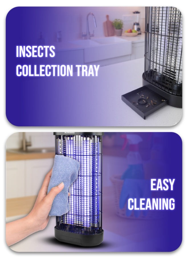 سوناشي Insect Killer with Ultra UV-A Tube and Anti-Touch Metal Grid | High Coverage of 80m2 | Easy to Use, Install, and Safe Operation | Removable Tray for Easy Cleaning | Effective and Durable 20 W SIK-820 Black - Image 5