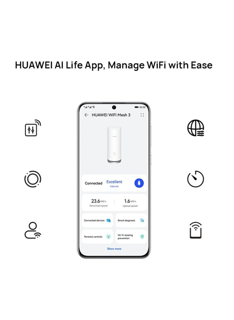 HUAWEI - WiFi Mesh 3  Whole Home Mesh System WiFi 6, One-Touch Connection, Viewed Wi-Fi Diagnosis, 400 m2 WiFi Coverage, Parental Control, 6 Gigabit Ethernet Ports White - Image 1