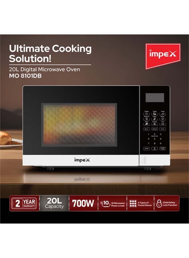 إمبكس فرن ميكروويف رقمي سعة 20 لتر، 700 واط، 10 مستويات طاقة ميكروويف ووظيفة المؤقت، وظيفة إذابة الثلج، صينية زجاجية دوارة، قفل أمان للأطفال، مؤشر انتهاء الطهي - Image 2