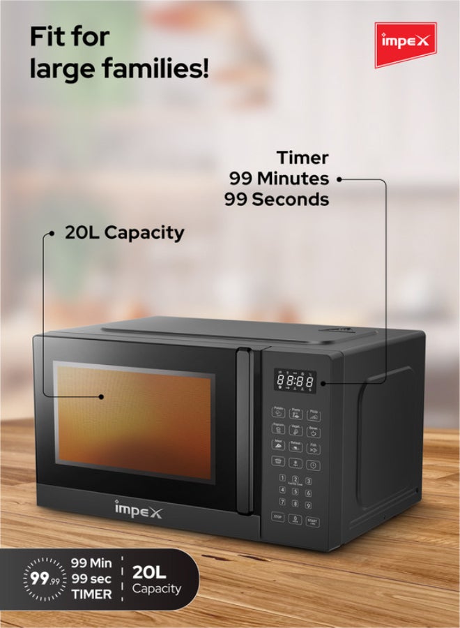 Impex 20L Digital Microwave Oven (MO 8101ADB) | 700W Power | 8 Preset Menus | 10 Power Levels | Child Safety Lock | Defrost Function | 99-Min Timer | Push Button Door | 255mm Glass Turntable | 2-Year Warranty | Compact & Efficient Kitchen Appliance 20 L 700 W MO 8101ADB Black 20 L 700 W MO 8101ADB Black - Image 4