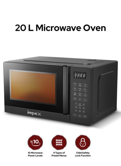 20L Digital Microwave Oven (MO 8101ADB) | 700W Power | 8 Preset Menus | 10 Power Levels | Child Safety Lock | Defrost Function | 99-Min Timer | Push Button Door | 255mm Glass Turntable | 2-Year Warranty | Compact & Efficient Kitchen Appliance 20 L 700 W MO 8101ADB Black 20 L 700 W MO 8101ADB Black