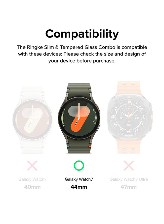 Ringke Slim And Glass Compatible With Samsung Galaxy Watch 7 44mm Case, Hard PC Frame Protection Cover +HD Clear Tempered Glass Screen Protector- Alpine Clear - Image 2