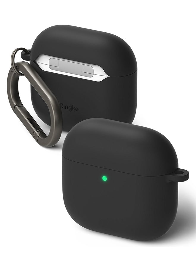 Ringke Silicone Cover For AirPods 4 Case, Soft Liquid Silicone Anti-Scratch Shockproof Oil Smudge Proof Protective Cover With Keychain Carabiner - Black - Image 1