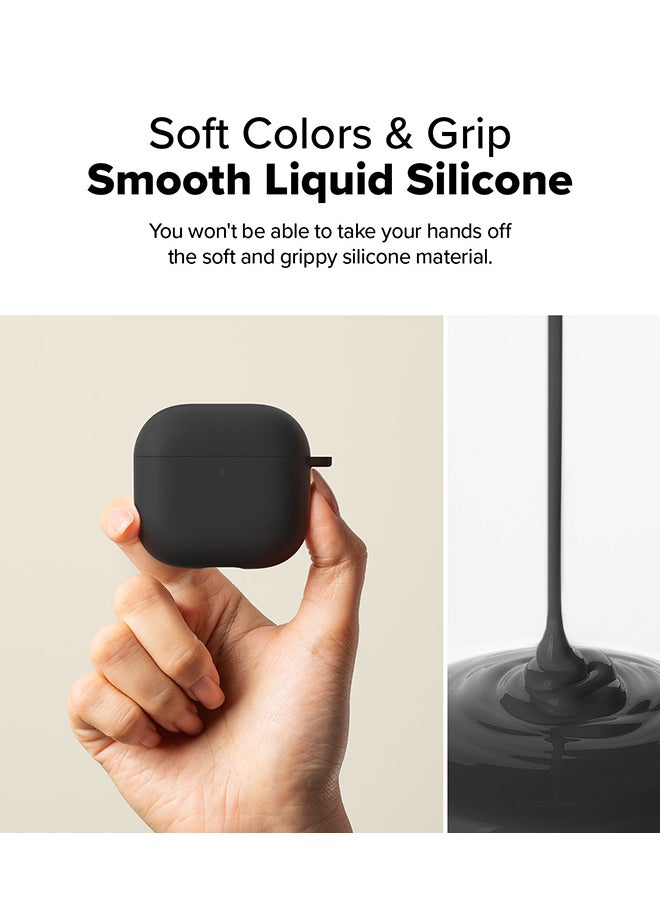 Ringke Silicone Cover For AirPods 4 Case, Soft Liquid Silicone Anti-Scratch Shockproof Oil Smudge Proof Protective Cover With Keychain Carabiner - Black - Image 4