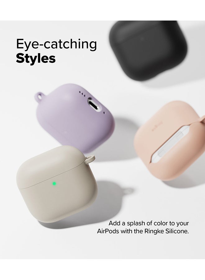 Ringke Silicone Cover For AirPods 4 Case, Soft Liquid Silicone Anti-Scratch Shockproof Oil Smudge Proof Protective Cover With Keychain Carabiner - Black - Image 3