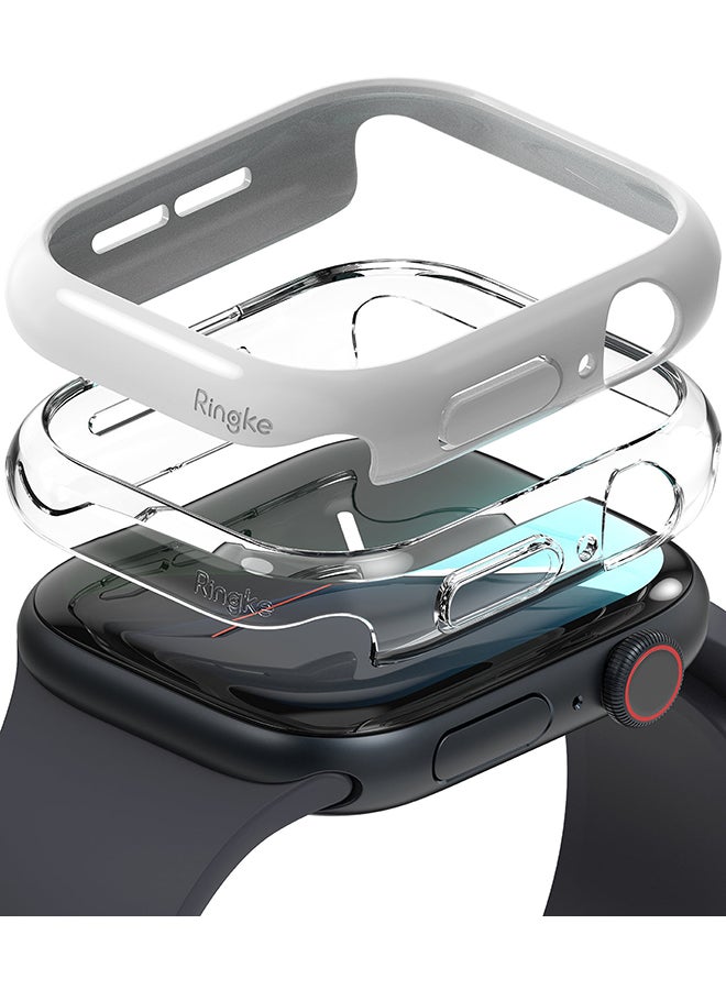 رينجك حافظة رفيعة لساعات آبل 10 46 مم، إطار حواف فقط غلاف رقيق من البولي كربونات - شفاف + رمادي داكن - Image 1