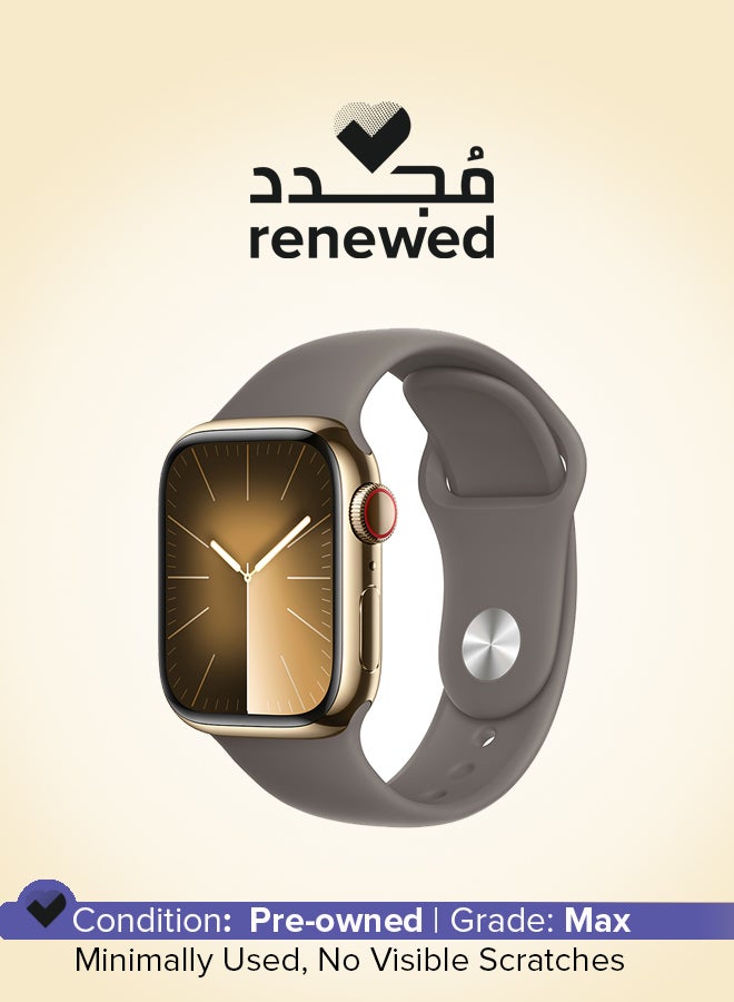 Apple Renewed - Watch Series 9 GPS + Cellular 45mm Case With Clay Sport Band Gold Stainless - Image 1