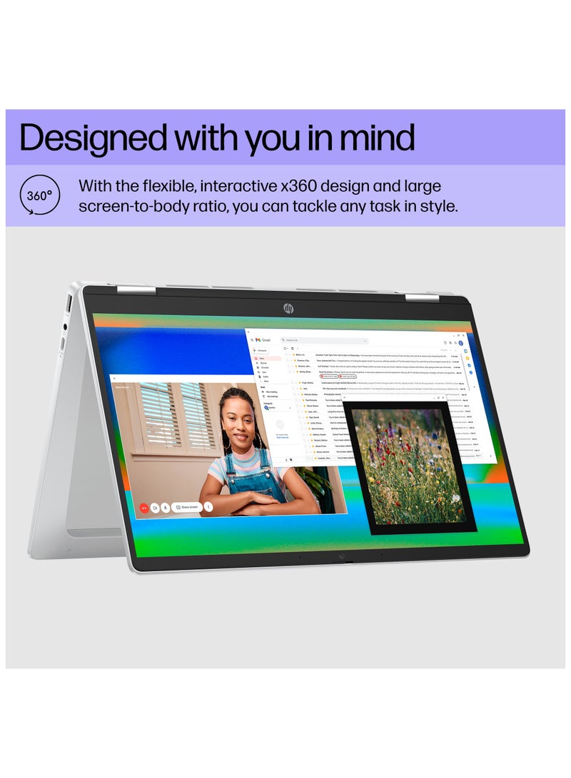 HP - X360 Laptop 2-in-1 With 14-Inch Touchscreen Display, Celeron N200 Processor/8GB RAM/128GB Flash/Intel UHD 770 Graphics/Chrome OS English Silver - Image 1