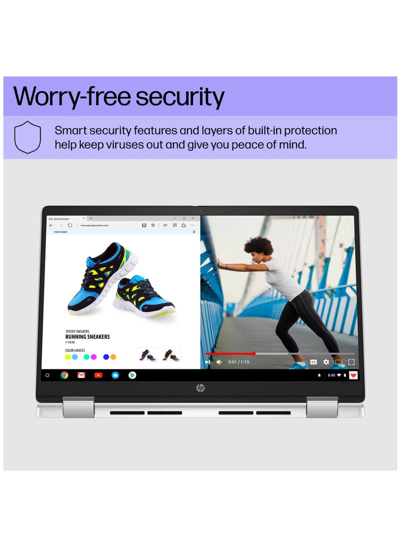HP - X360 Laptop 2-in-1 With 14-Inch Touchscreen Display, Celeron N200 Processor/8GB RAM/128GB Flash/Intel UHD 770 Graphics/Chrome OS English Silver - Image 1