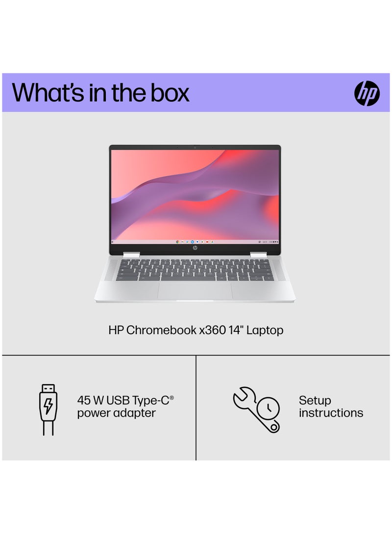 HP - X360 Laptop 2-in-1 With 14-Inch Touchscreen Display, Celeron N200 Processor/8GB RAM/128GB Flash/Intel UHD 770 Graphics/Chrome OS English Silver - Image 1