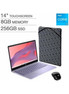 Chromebook Plus Laptop Bundle With 14-Inch Touchscreen FHD IPS Micro-Edge Anti-Glare Display, Core i3-N305 Processor/8GB RAM/256GB Flash/Intel UHD 600 Graphics/Chrome OS+ Laptop Sleeve And HP Wireless Mouse English Silver