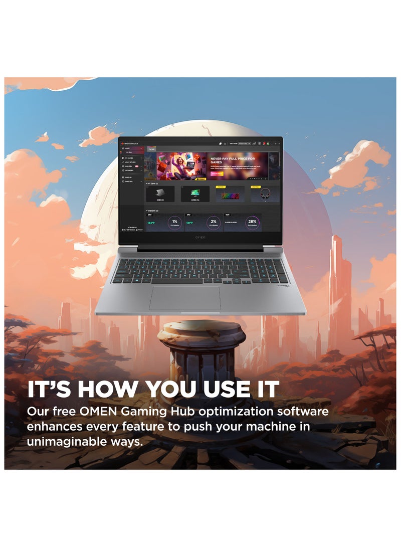 إتش بي - OMEN Laptop With 16-Inch Anti-Glare IPS Micro-Edge FHD Display, Core i7-14650HX Processor/32GB RAM/1TB SSD/8GB NVIDIA GeForce RTX 4060 Graphics/Windows 11 Home English Mica Silver - Image 1