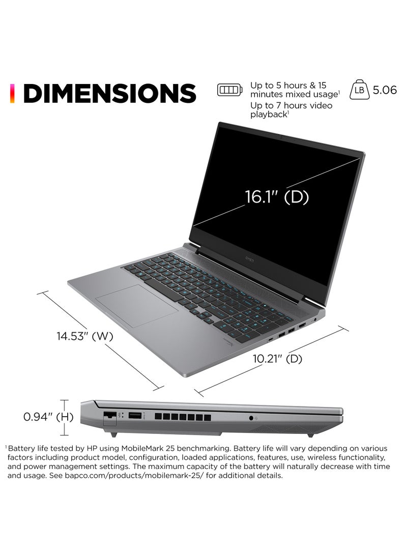 إتش بي - OMEN Laptop With 16-Inch Anti-Glare IPS Micro-Edge FHD Display, Core i7-14650HX Processor/32GB RAM/1TB SSD/8GB NVIDIA GeForce RTX 4060 Graphics/Windows 11 Home English Mica Silver - Image 1