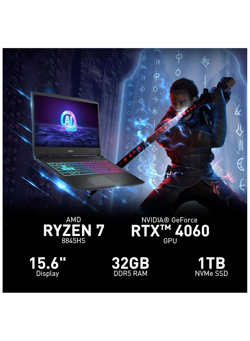 إم اس أي - Katana A15  Laptop With 15.6-Inch Display, Ryzen 7-8845HS Processor/16GB RAM/1TB SSD/8GB NVIDIA GeForce RTX 4060 Graphics/Windows 11 Home English Black - Image 1