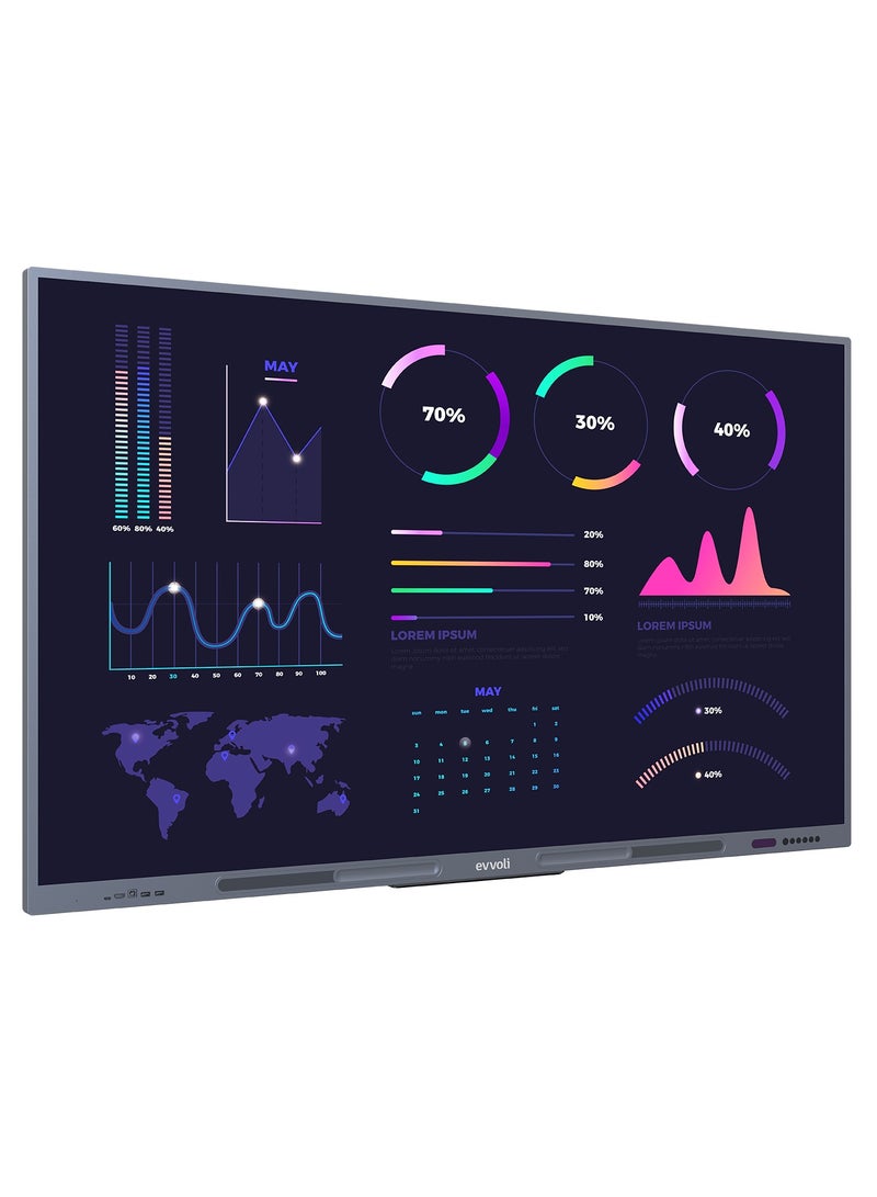 إيفولي شاشة ذكية تفاعلية 4K UHD، 86 بوصة LED، أندرويد 13، 40 نقطة، مسافة ليزر 10 م - Image 1