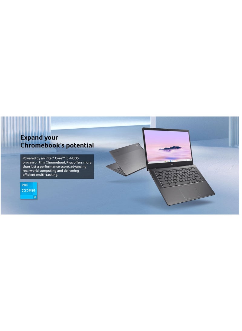 Chromebook Plus Laptop With 14-Inch Display,  Core i3-N305 Processor/8GB RAM/512GB SSD/Intel UHD 600 Graphics/Chrome OS English Grey